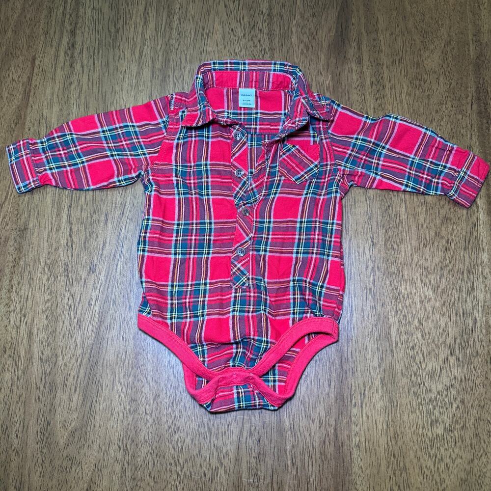 Old Navy Baby Christmas Tartan Plaid Onsie 6-12M
